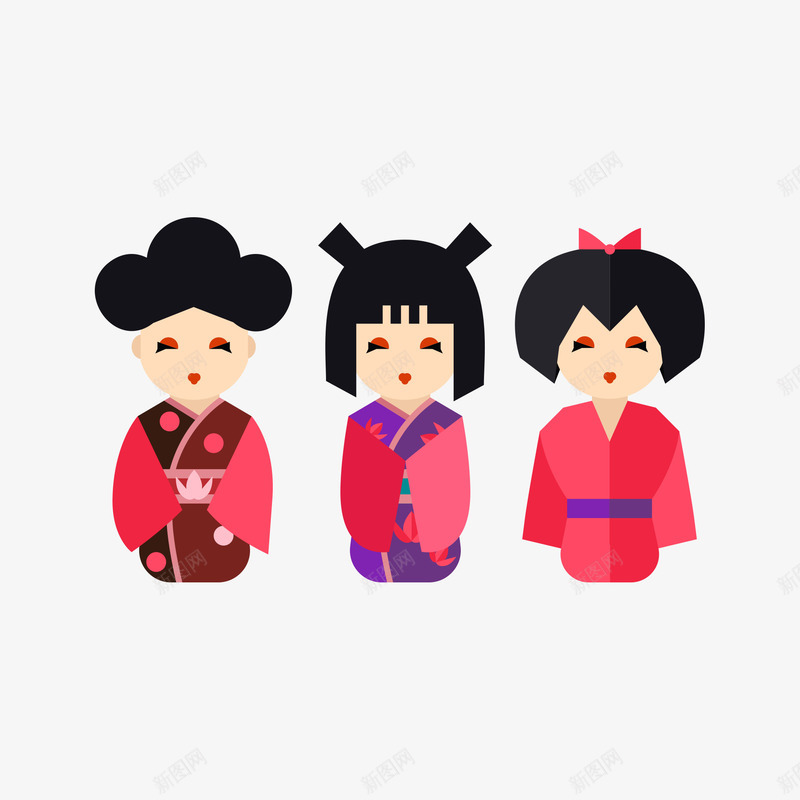 日本艺伎png免抠素材_新图网 https://ixintu.com 和服 日本女人 红色