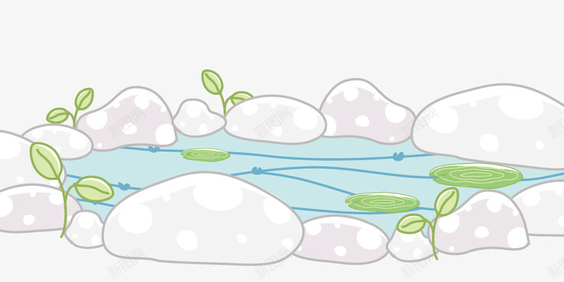 石头池塘png免抠素材_新图网 https://ixintu.com 卡通 插画 池塘 石头
