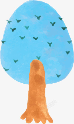 儿童画手绘蓝色大树矢量图素材