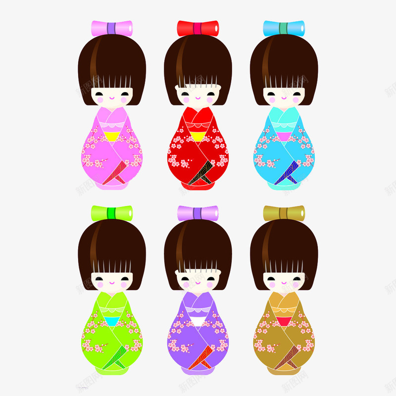 6种不同颜色的和服公仔png免抠素材_新图网 https://ixintu.com 6种颜色 公仔 和服 日本和服女