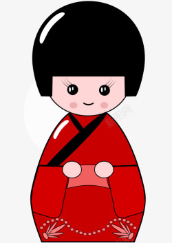 红色衣服的卡通日本女孩素材
