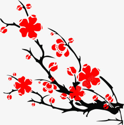 红色梅花树枝中国风装饰素材