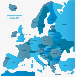 欧洲版图蓝色欧洲地图高清图片
