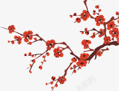 红色梅花树叶新年装饰素材