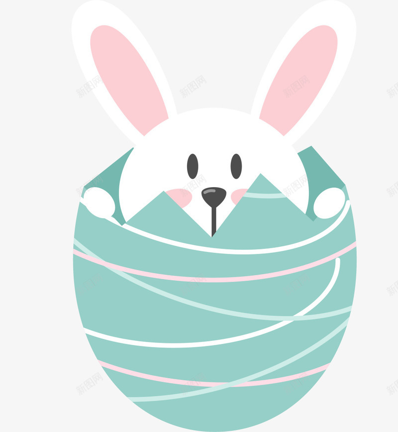 复活节彩蛋里的兔子png免抠素材_新图网 https://ixintu.com 可爱兔子 复活节 彩蛋里的兔子 条纹彩蛋 白色兔子 绿色草地