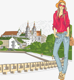 时尚美女欧洲旅行插画矢量图素材