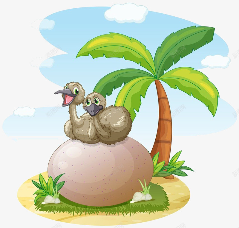 卡通石头上的鸵鸟png免抠素材_新图网 https://ixintu.com 卡通 小草 树 的鸵鸟 石头上