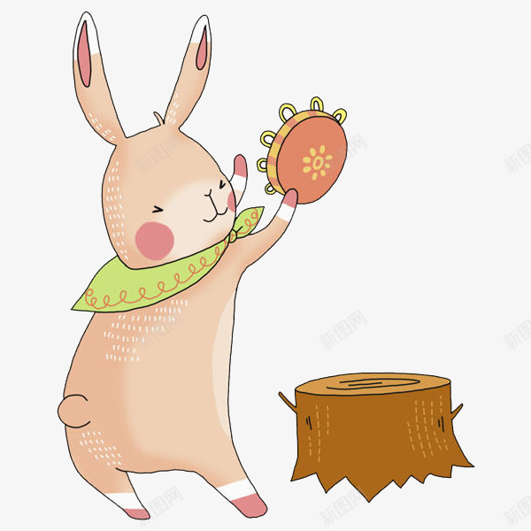 粉红兔子png免抠素材_新图网 https://ixintu.com 兔子 可爱 尾巴 手绘 树墩 粉红 绿色方巾 花边 镜子