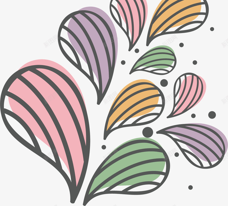彩色花纹png免抠素材_新图网 https://ixintu.com 彩色 手绘 条纹 树叶状