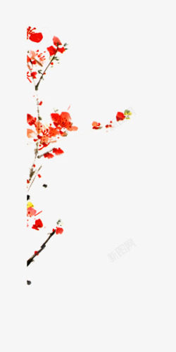 红色水墨画梅花中国风装饰素材