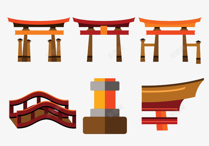 日本旅游图标png_新图网 https://ixintu.com 扁平化 旅游图标 日本建筑
