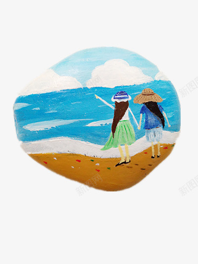 漂亮石头png免抠素材_新图网 https://ixintu.com 两个女孩 卡通 手绘石头 沙滩 海景