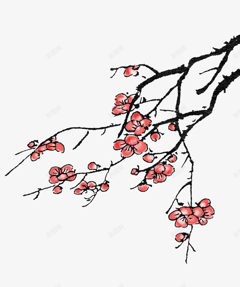 国画梅花png免抠素材_新图网 https://ixintu.com 国画 手绘 梅花 粉色 花卉