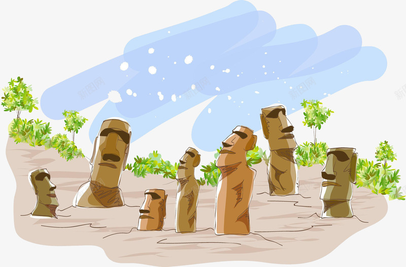 卡通石头雕像png免抠素材_新图网 https://ixintu.com PNG 卡通 绿树 雕像