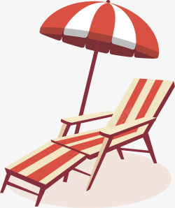 红白条纹雨伞沙滩条纹懒人躺椅高清图片