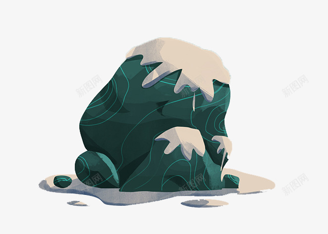 绿色石头上的积雪png免抠素材_新图网 https://ixintu.com 动漫动画 卡通手绘 山丘 石头 积雪 装饰图