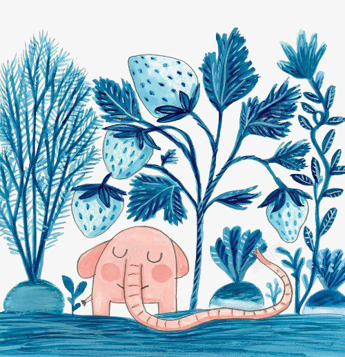 粉色大象png免抠素材_新图网 https://ixintu.com 创意 卡通 大象 手绘 抽象 插画 粉色 草莓 蓝色