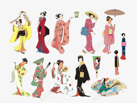 日本女性png免抠素材_新图网 https://ixintu.com 和服 日本女性手绘图 日本女性插画 日本服装