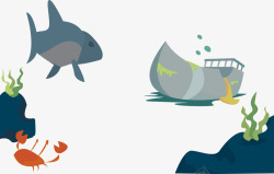 螃蟹鱼类卡通下载沉船鲨鱼海下生物矢量图高清图片