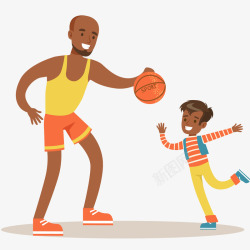 金色篮球父亲和儿子打篮球插画矢量图高清图片