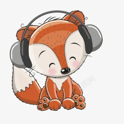 听音乐的狐狸简图素材
