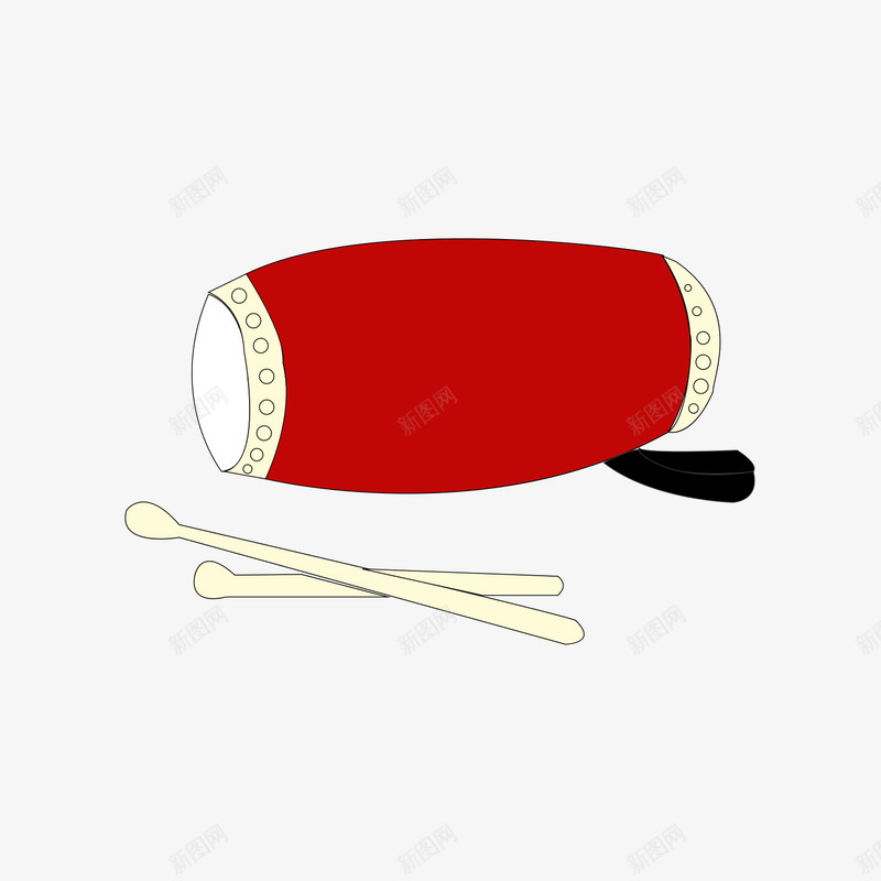 红色扁平化腰鼓元素图标png_新图网 https://ixintu.com 卡通图标 扁平化 手绘 演奏 红色 线稿 音乐 鼓槌