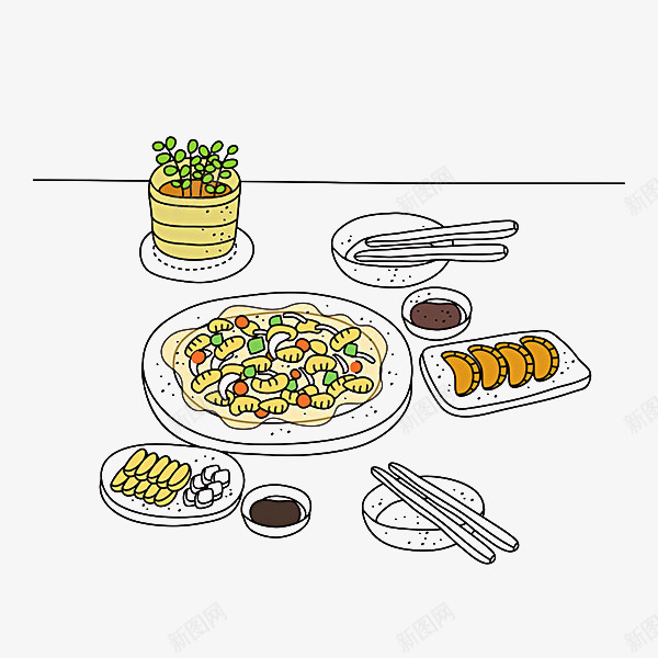 日本食品png免抠素材_新图网 https://ixintu.com 插画 植物 水果 沙拉 食物 餐具