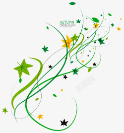 抽象枫叶绿色满天星丝带高清图片