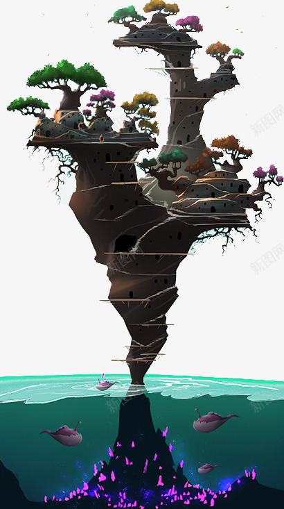 竖在水里的大石头山和树木png免抠素材_新图网 https://ixintu.com 大山 树木 竖在水里的大石头