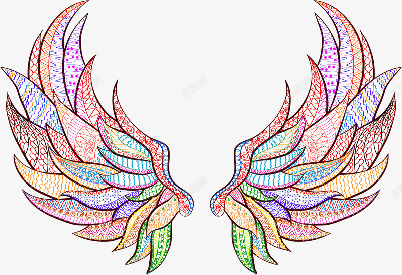 抽象彩色翅膀图案矢量图ai免抠素材_新图网 https://ixintu.com 图案 彩色翅膀 抽象 矢量图