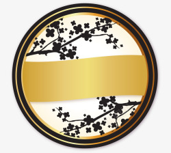 日本标签日本黑色和黄金标签圆形上下泼墨矢量图高清图片