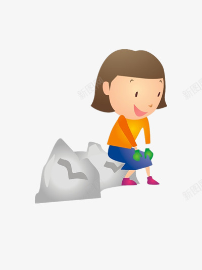 坐在石头上的小女孩png免抠素材_新图网 https://ixintu.com 卡通 可爱 女孩