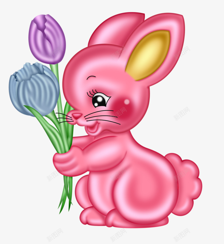 一只拿着花的粉红色兔子png免抠素材_新图网 https://ixintu.com 兔子 动物 森林 粉红