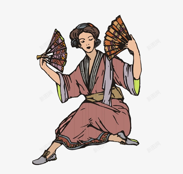 拿着扇子在跳舞的日本和服女子png免抠素材_新图网 https://ixintu.com 和服 扇子 日本和服女 跳舞