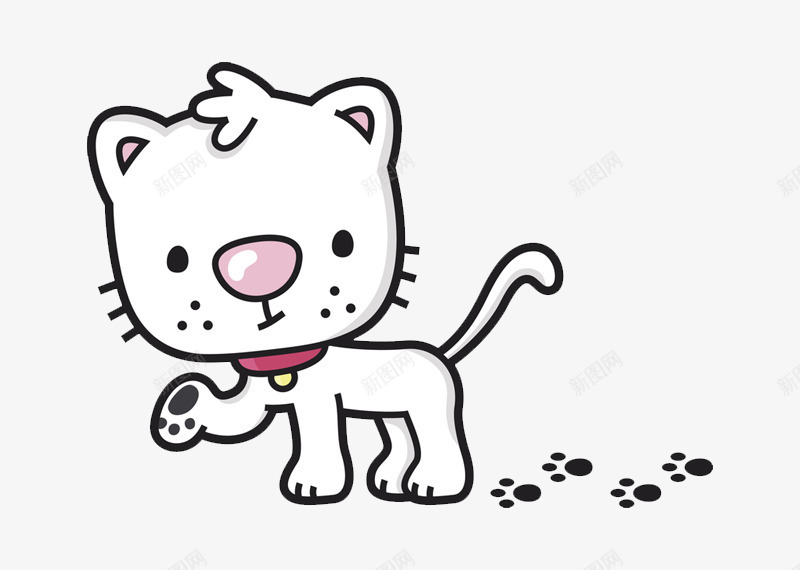 肮脏的小猫psd免抠素材_新图网 https://ixintu.com 卡通的 小猫脚印 戴铃铛的 粉红鼻子