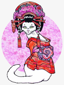 矢量艺妓粉色日本艺妓猫咪矢量图高清图片