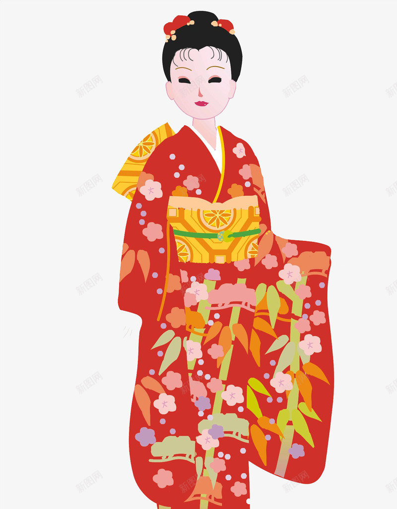 和服女孩png免抠素材_新图网 https://ixintu.com 卡通 和服 女士 女孩 微笑 手绘 日本女士 红色
