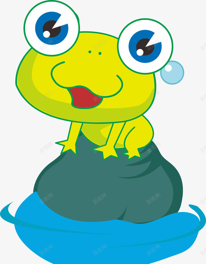 卡通小青蛙png免抠素材_新图网 https://ixintu.com 两栖动物 卡通 气泡 水 石头 绿色