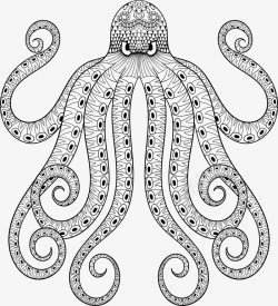 手绘抽象花纹章鱼素材