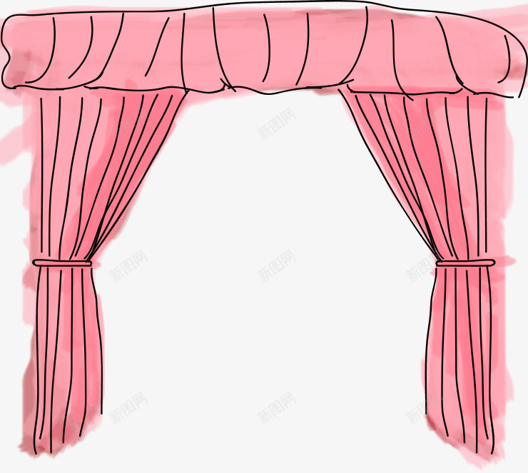 卡通窗帘png免抠素材_新图网 https://ixintu.com 卡通帘子 帘子 窗帘 窗户 粉红色窗帘