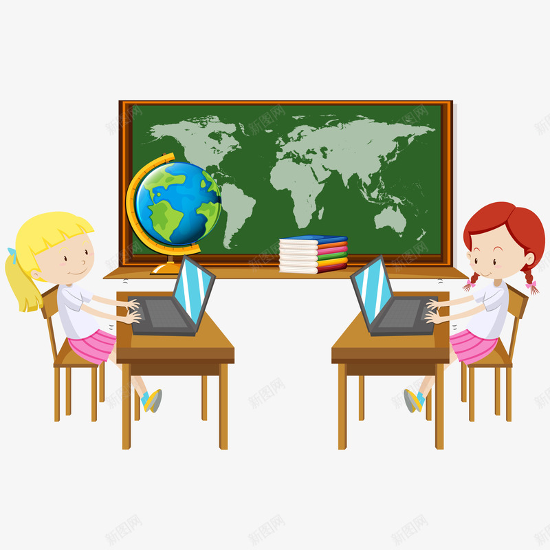 女孩在电脑教室上课png免抠素材_新图网 https://ixintu.com 在线教育 地图 女孩 电脑 课桌 黑板