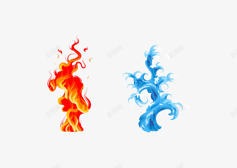 水与火png免抠素材_新图网 https://ixintu.com 抽象 水 火焰 红色 蓝色