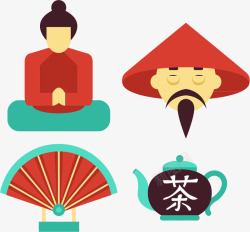 日本旅游扇子茶壶人物素材