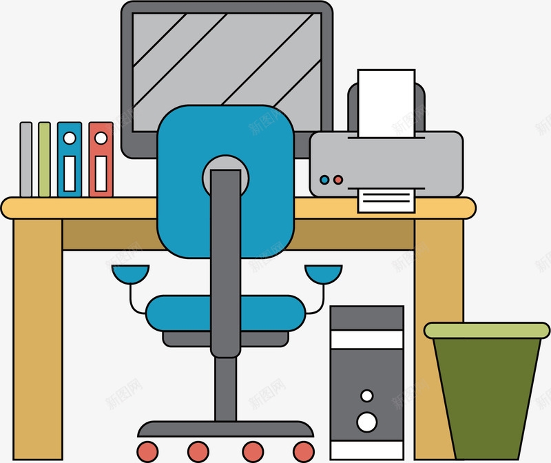 漂亮的电脑桌矢量图ai免抠素材_新图网 https://ixintu.com 创意 卡通手绘 抽象 桌子 电脑 蓝色的椅子 矢量图