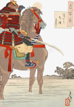 日本插画骑马武士素材