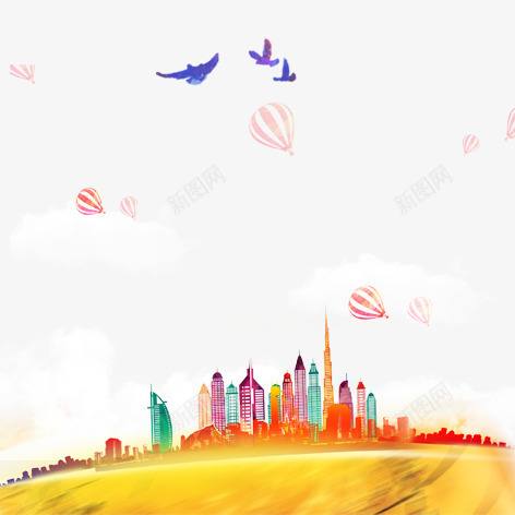 城市的天空png免抠素材_新图网 https://ixintu.com 卡通 城市 彩色 手绘 海报 装饰