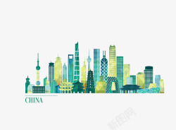 手绘上海建筑素材