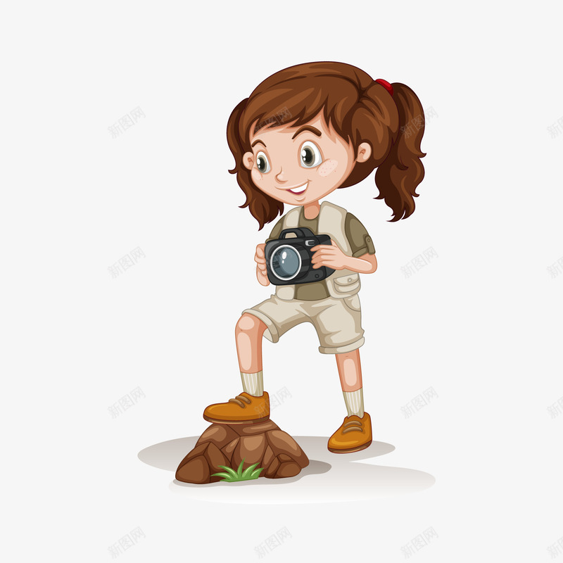 卡通人物png免抠素材_新图网 https://ixintu.com 拿相机的像女孩 踩着石头的小女孩