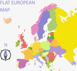 扁平彩色欧洲地图矢量图素材