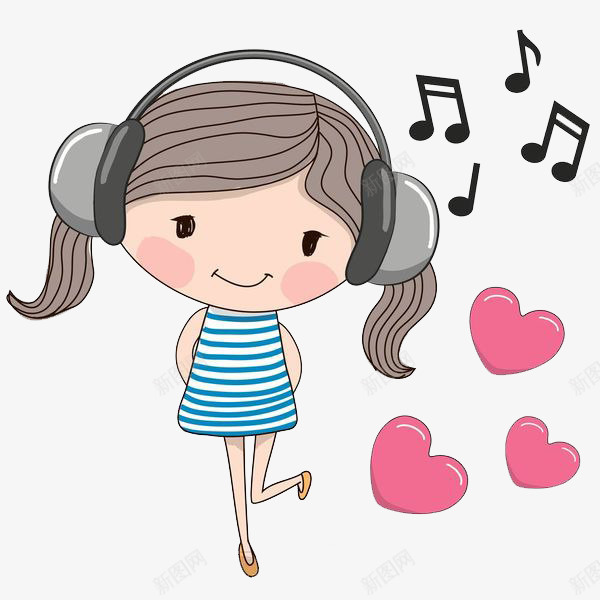 卡通戴着耳机女孩图png免抠素材_新图网 https://ixintu.com 卡通 可爱的 听音乐 听音乐女人 女孩 插图 漂亮的 爱心 爱心贴图 耳机